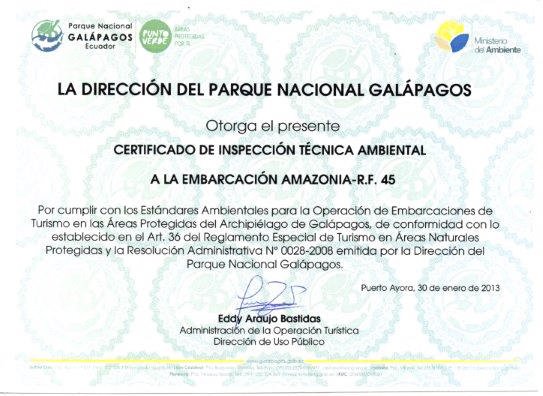 Certificado Ambiental Cruceros Nemo Galápagos
